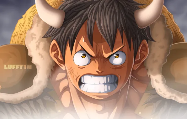 Anger, horns, guy, One Piece, Monkey D. Luffy