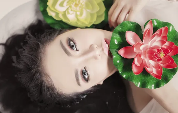 Picture look, girl, flowers