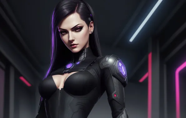 Girl, fantasy, armor, art, cyberpunk, digital art, fantasy art, fantasy girl
