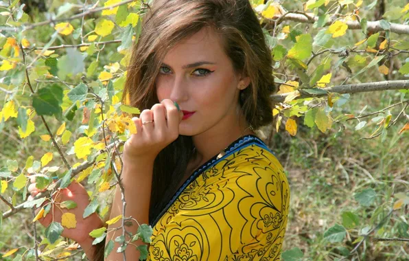 Model, charm, beautiful woman, female portrait, tree branches