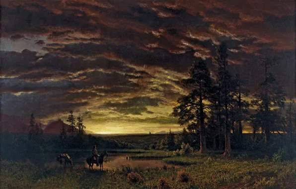 Landscape, nature, art, Albert Bierstadt, Albert Bierstadt, Evening on the Prairie