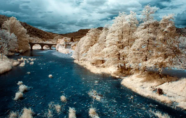 Bridge, river, France, infrared the, Saint-Jean-du-Gard