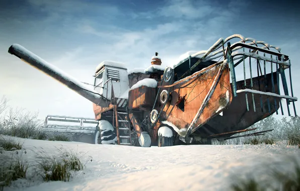 Winter, snow, harvester, SK-5 Niva, Rostselmash