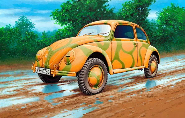 Germany, puddles, car, dirt road, passenger, the mass, Kafer, Volkswagen Type 1