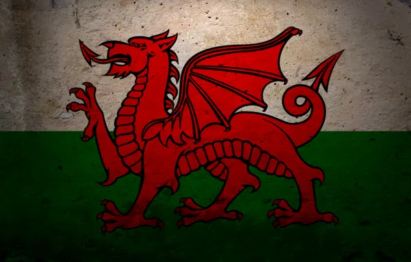 Dragon, flag, coat of arms, Wales