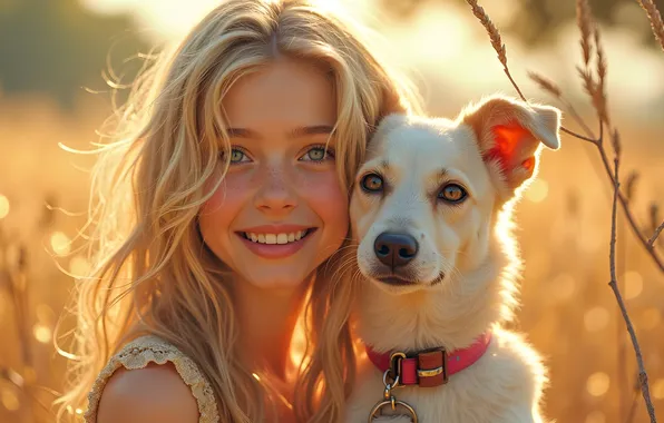 Summer, look, light, face, smile, portrait, dog, blonde