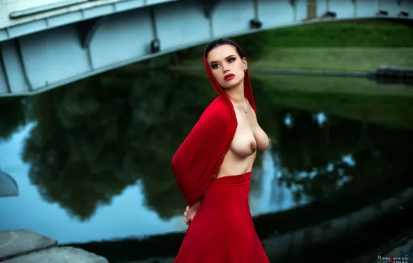 Chest, bridge, sexy, pose, river, model, makeup, figure