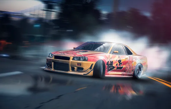 Picture drift, Nissan, GT-R, drift, tuning, Skyline, R34, Need For Speed