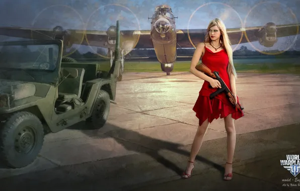 Machine, girl, the plane, girl, machine gun, aviation, air, MMO