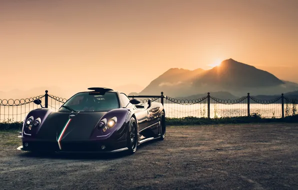 Sunset, the evening, supercar, Pagani, Zonda, Viola, 760, Alex Penfold