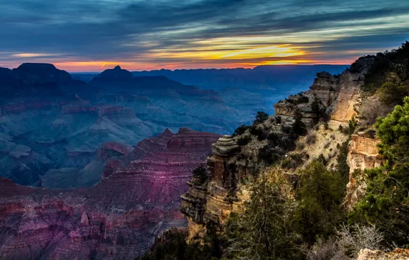 Sunset, mountains, rocks, canyon, USA, Grand Canyon National Park