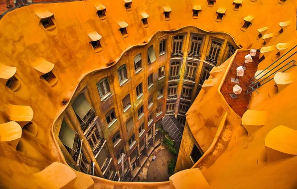 Windows, yard, Spain, Barcelona, La Pedrera