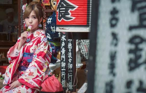 Look, girl, style, Japanese, characters, kimono, Asian, Hanami Dango