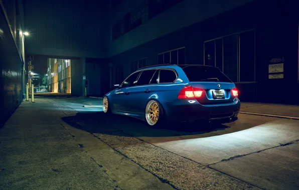 BMW, Blue, Stance, Rear, E91, Rotifrom
