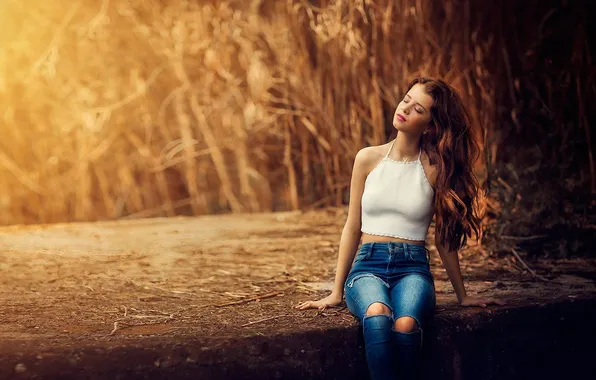 Girl, beautiful, model, jeans, cute, tank top