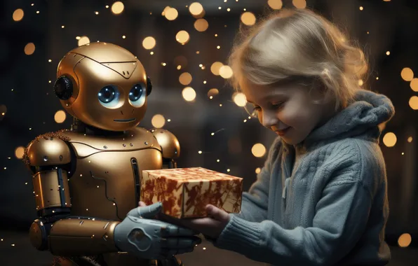 Fiction, gift, robot, child, Christmas, girl, New year, cyborg
