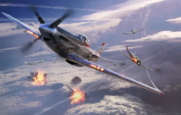 The sky, aviation, war, explosions, fighters, aircraft, game wallpapers, War Thunder