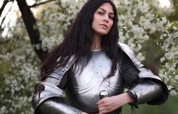 Picture style, look, warrior, armor, makeup, brunette, girl, Albina Khusainova