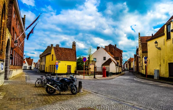 Road, home, Belgium, lanes, motorcycle, bikes, streets, Bruges