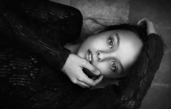 Portrait, girl, black and white