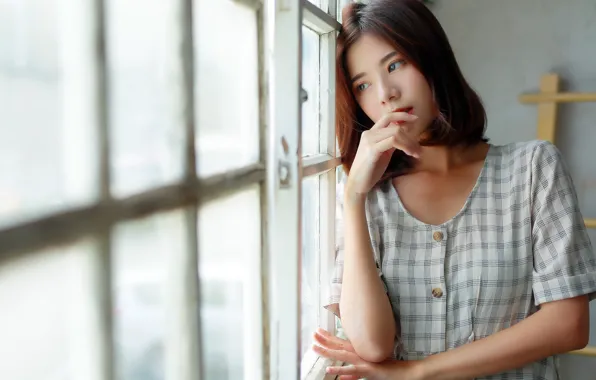 Picture girl, window, Asian
