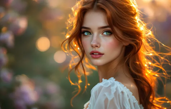 Look, girl, the sun, light, face, portrait, beauty, redhead