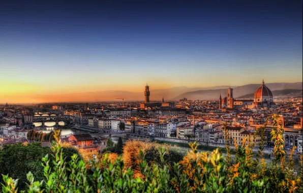 Sunrise, building, home, Italy, panorama, Florence, Italy, bridge