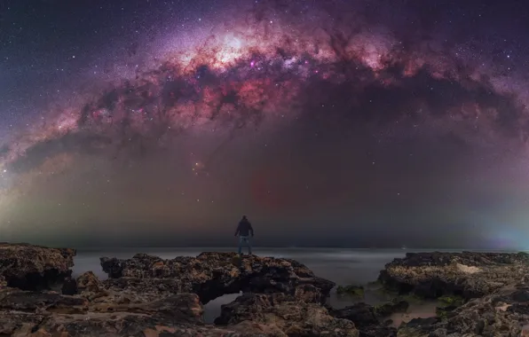 Sea, the sky, stars, landscape, night, nature, stones, rocks