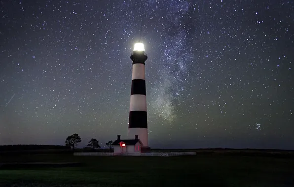 Space, stars, lighthouse, The Milky Way