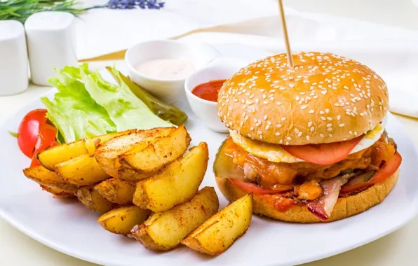 Picture salad, Burger, potatoes