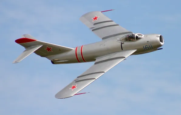 The sky, flight, fighter, jet, Soviet, The MiG-17