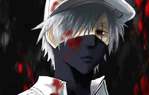 Blood, mask, art, cap, Naruto, naruto, Kakashi Hatake