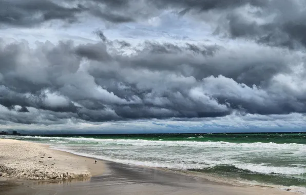 Picture sand, wave, beach, the sky, clouds, storm, the ocean, horizon