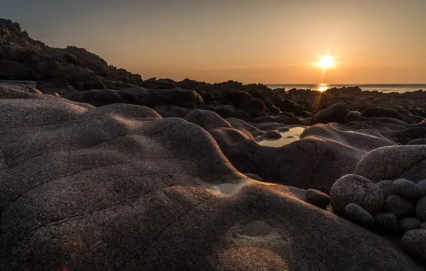 Sea, the sky, the sun, rays, light, landscape, sunset, nature
