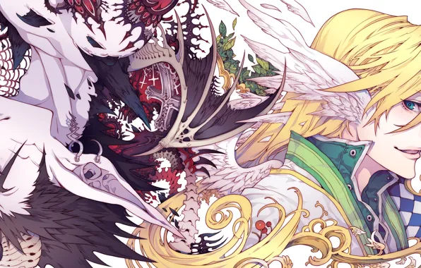 Anime, art, creatures, bones, skeleton, Fantasy, guys, the vertebrae