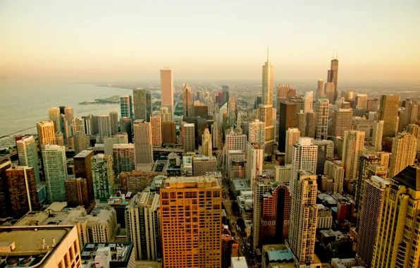 The city, skyscrapers, morning, Chicago, USA, Chicago, megapolis, Illinois