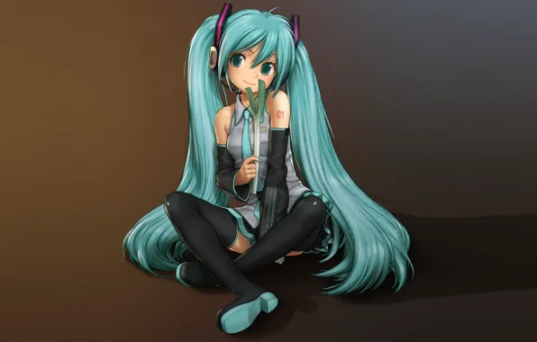 Headphones, vocaloid, hatsune miku, green hair, Vocaloid