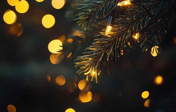 Winter, light, branches, lights, glare, the dark background, holiday, texture
