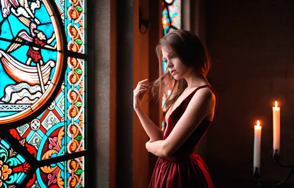 Candles, stained glass, neckline, Kseniya Kokoreva