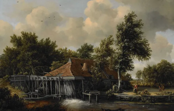 Picture landscape, picture, water mill, Meindert Hobbema