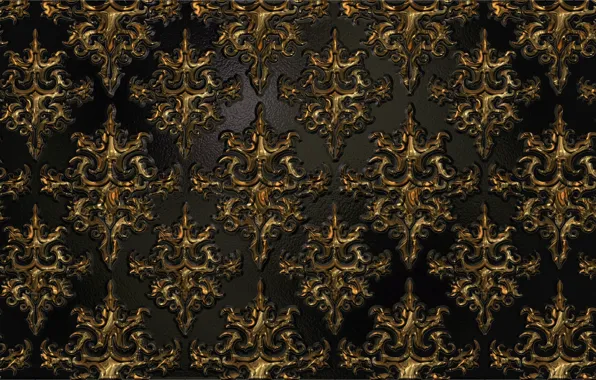 Metal, pattern, Shine, texture, black background, gold plated, Golden, ornament