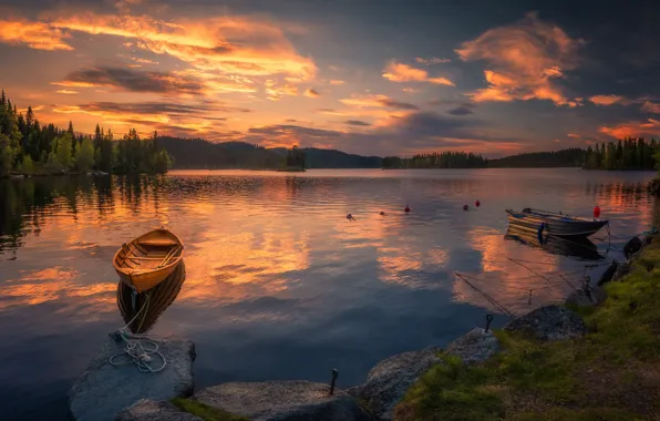 The sky, sunset, lake, boats, Norway, Norway, Ringerike, Ole Henrik Skjelstad