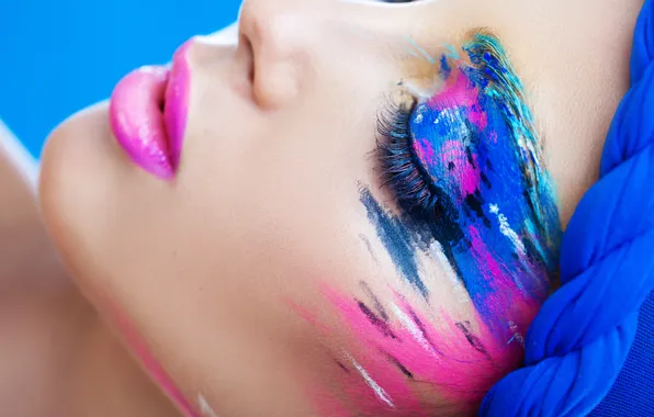 Picture eyelashes, style, paint, makeup, lips, shadows, closed eyes