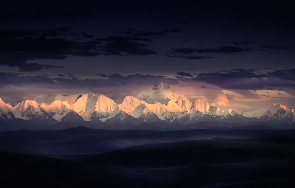 Sky, mountains, sunrise, Tibet, The Himalayas, Himalayas, mounts