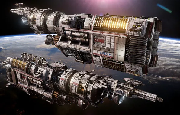 Space, planet, ships, Fractured Space, USR Brawler