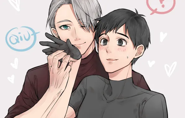 Anime, art, guys, Ice, Yuri on the ice, Victor Nikiforov, Yuri Katsuki, Yuri On Ice