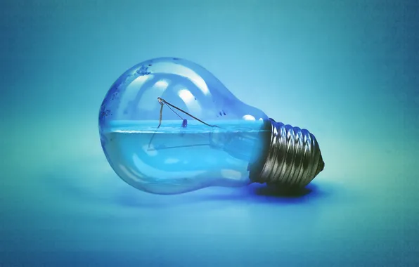 Picture light bulb, water, creative, background, blue