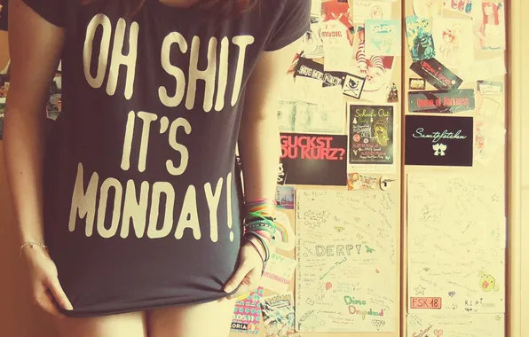 Girl, photo, morning, t-shirt, shit, it, Monday, its