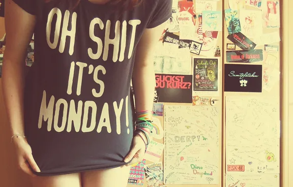 Girl, photo, morning, t-shirt, it, Monday, here, Monday
