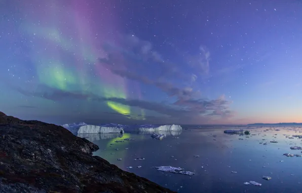 Picture sea, landscape, nature, the ocean, Northern lights, ice, Greenland